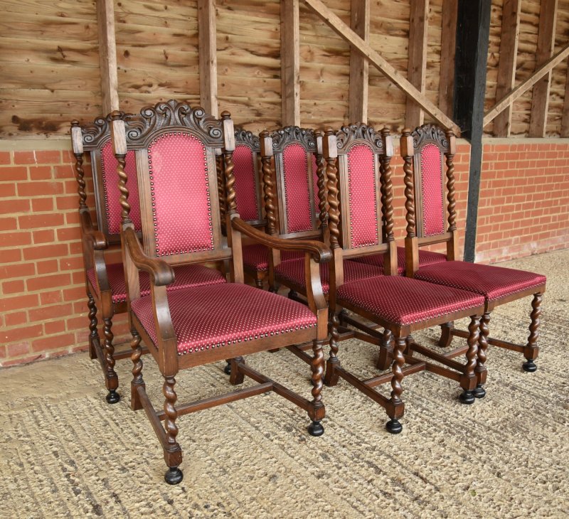 Set of Eight Oak Barley Twist Dining Chairs - Image 2
