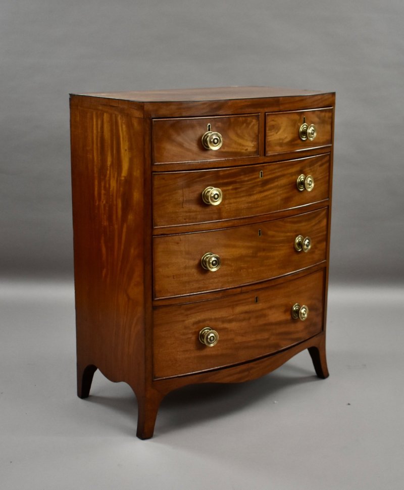 Narrow Regency Mahogany Bowfront Chest of Drawers