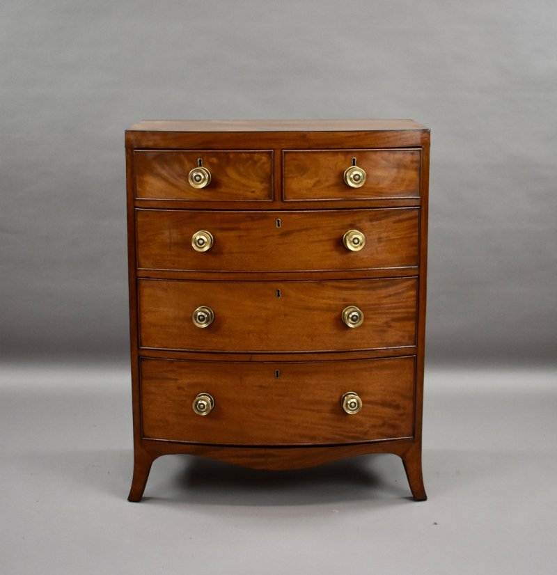 Narrow Regency Mahogany Bowfront Chest of Drawers - Image 2