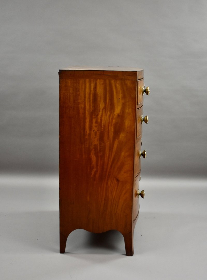 Narrow Regency Mahogany Bowfront Chest of Drawers - Image 7