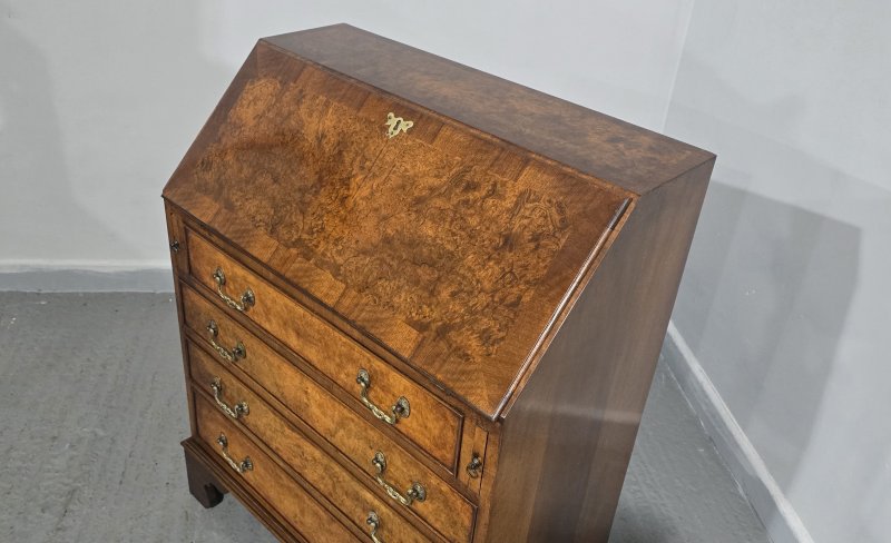 Super Burr Walnut Queen Anne Bureau - Image 4
