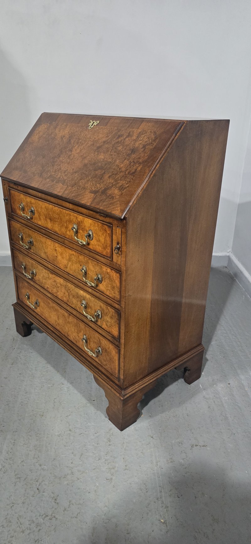 Super Burr Walnut Queen Anne Bureau - Image 9