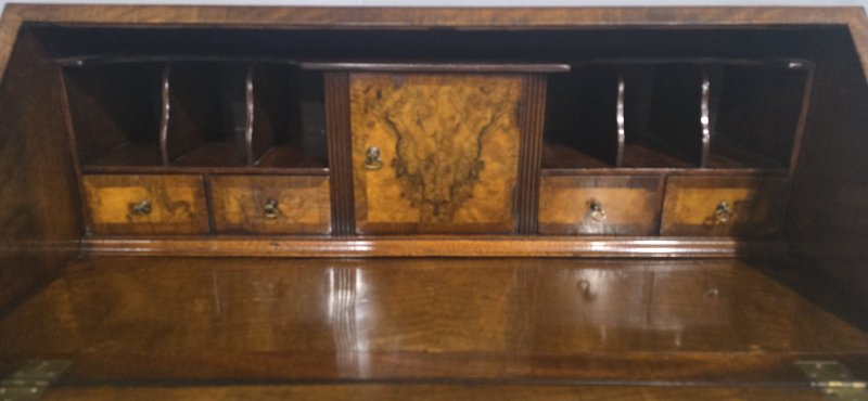 Super Burr Walnut Queen Anne Bureau - Image 13