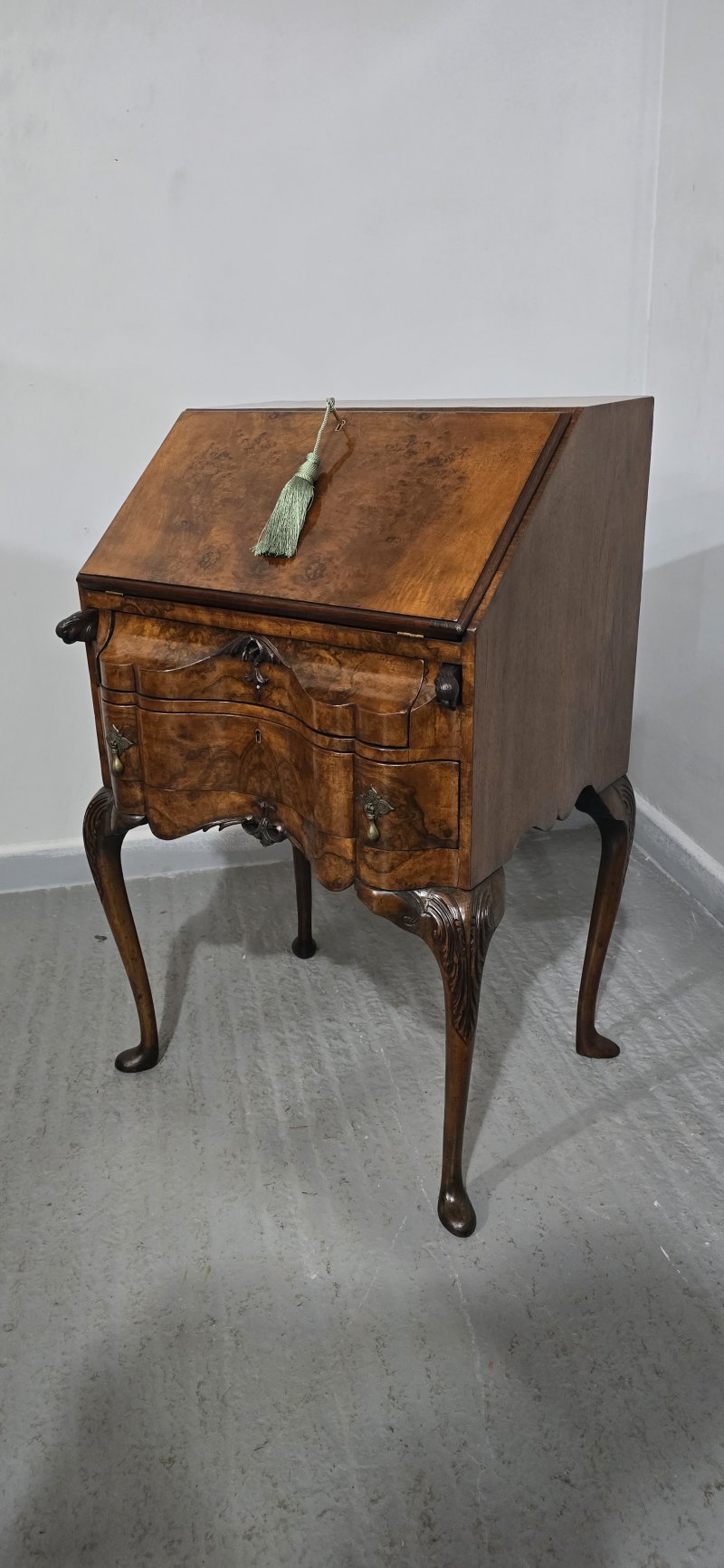 Super Queen Anne Burr Walnut Bureau - Image 5