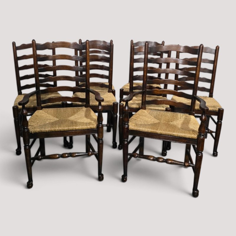 Good Set Eight Oak Ladder Backed Dining Chairs