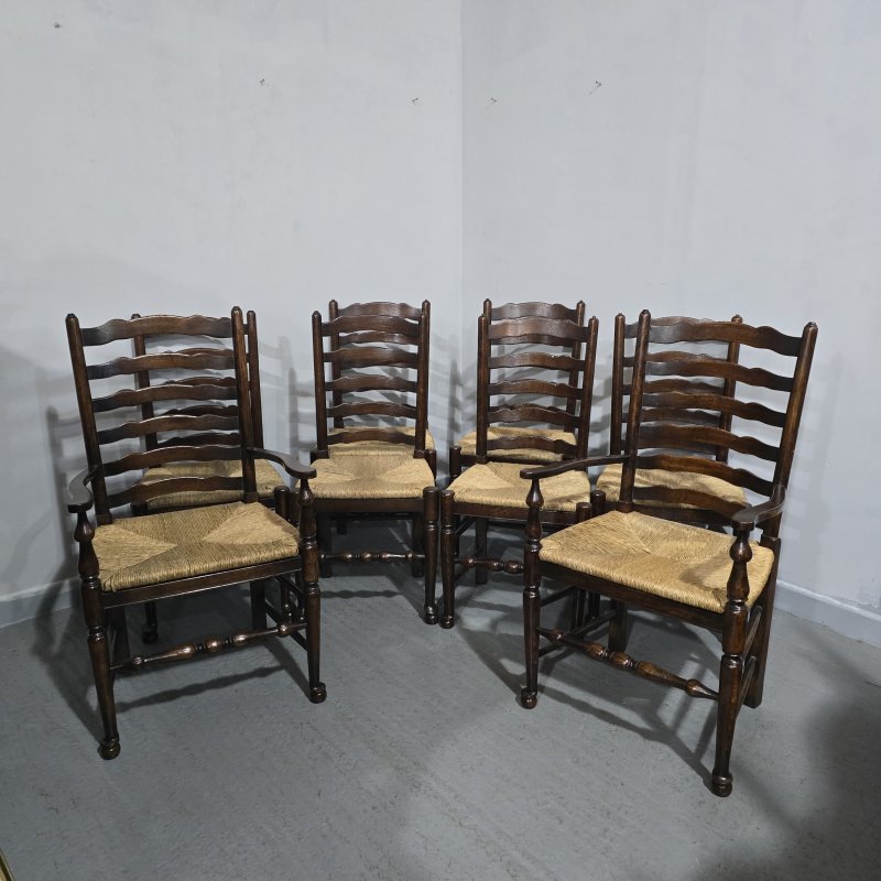 Good Set Eight Oak Ladder Backed Dining Chairs - Image 4