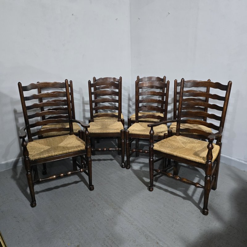 Good Set Eight Oak Ladder Backed Dining Chairs - Image 7