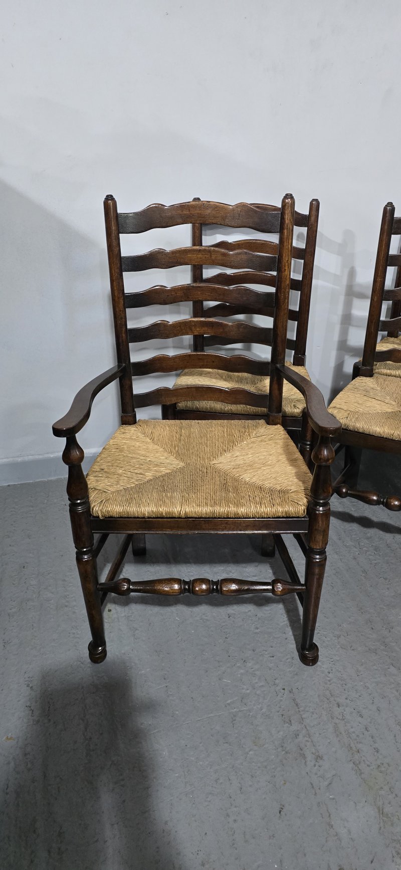 Good Set Eight Oak Ladder Backed Dining Chairs - Image 11