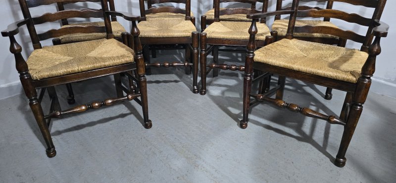 Good Set Eight Oak Ladder Backed Dining Chairs - Image 13
