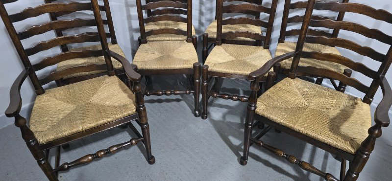 Good Set Eight Oak Ladder Backed Dining Chairs - Image 14