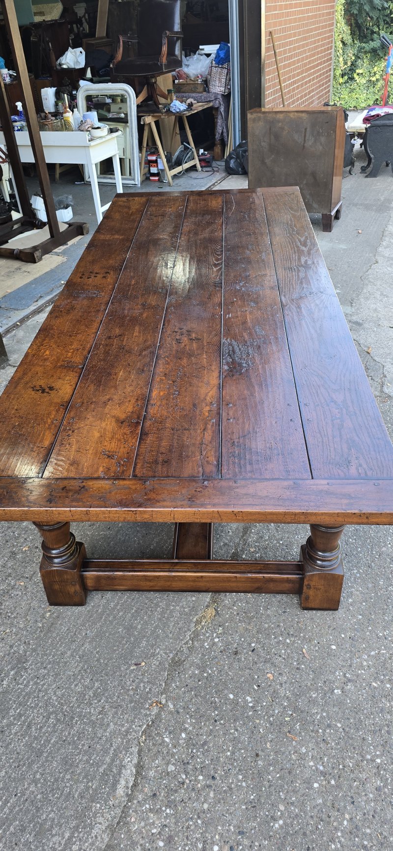 Huge Plank Oak Refrectory Farmhouse Kitchen Dining Table - Image 11