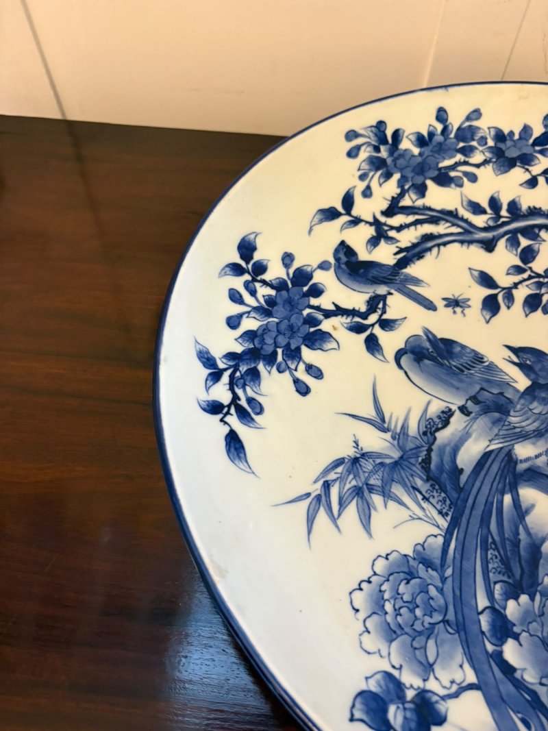 Antique Pair of Large Chinese Blue and White Porcelain Chargers with Qianlong Marks - Image 11