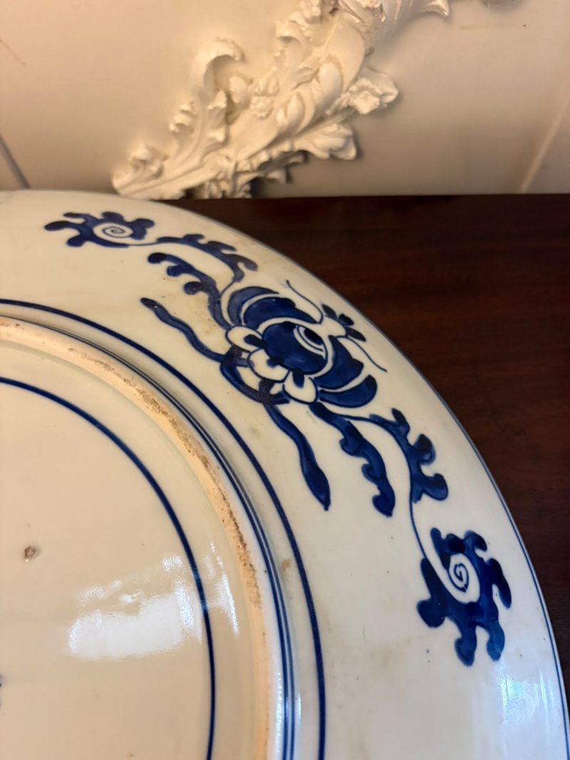 Antique Pair of Large Chinese Blue and White Porcelain Chargers with Qianlong Marks - Image 14