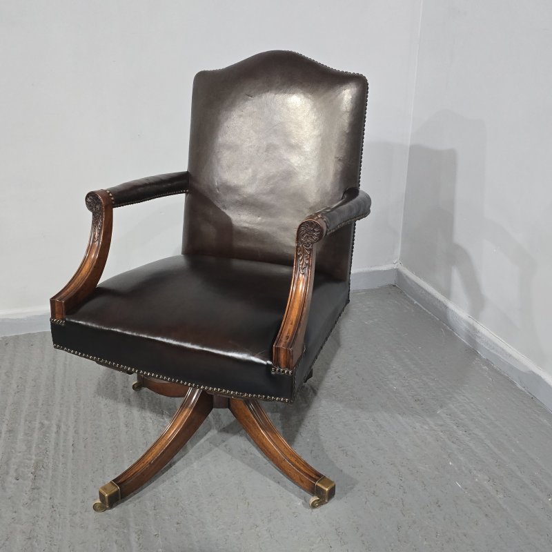 Mahogany Swivel Office Desk Chair - Image 12