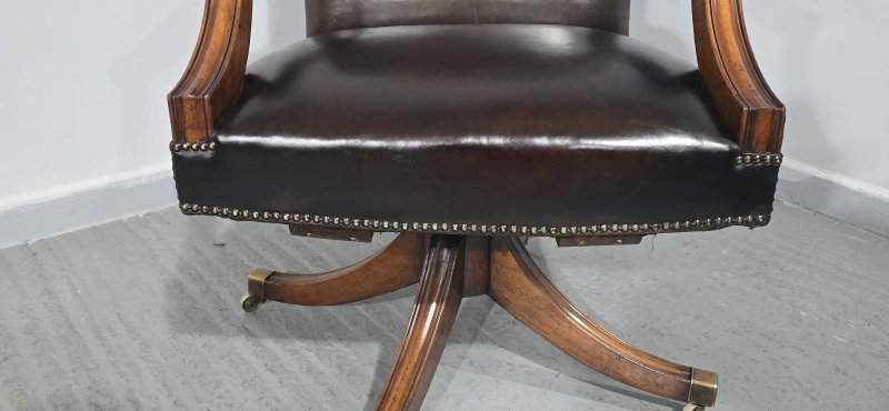 Mahogany Swivel Office Desk Chair - Image 9