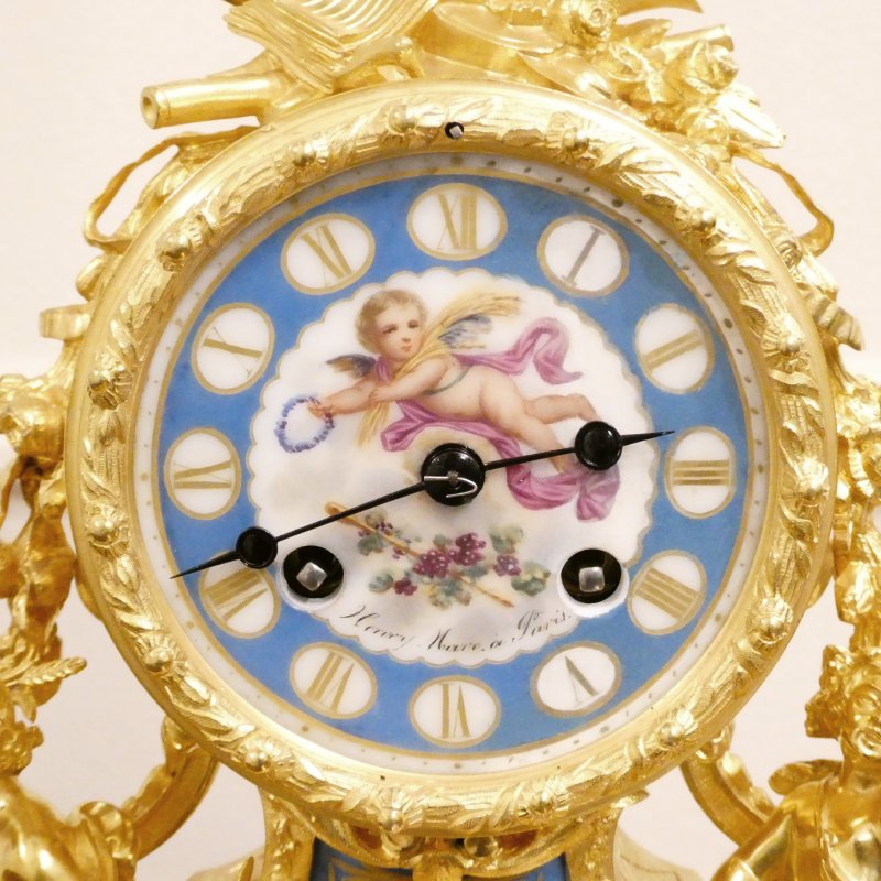 French Louis XV Style Gilt Bronze & Porcelain Mantel Clock by Henry Marc - Image 2