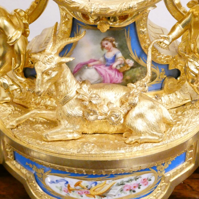 French Louis XV Style Gilt Bronze & Porcelain Mantel Clock by Henry Marc - Image 4