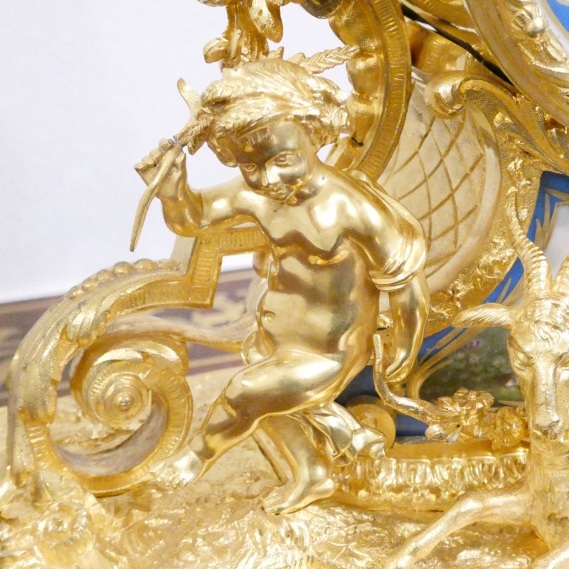 French Louis XV Style Gilt Bronze & Porcelain Mantel Clock by Henry Marc - Image 5