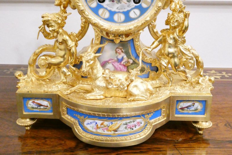 French Louis XV Style Gilt Bronze & Porcelain Mantel Clock by Henry Marc - Image 6