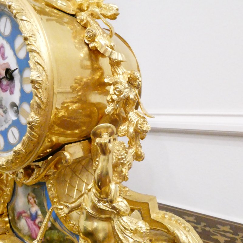French Louis XV Style Gilt Bronze & Porcelain Mantel Clock by Henry Marc - Image 9
