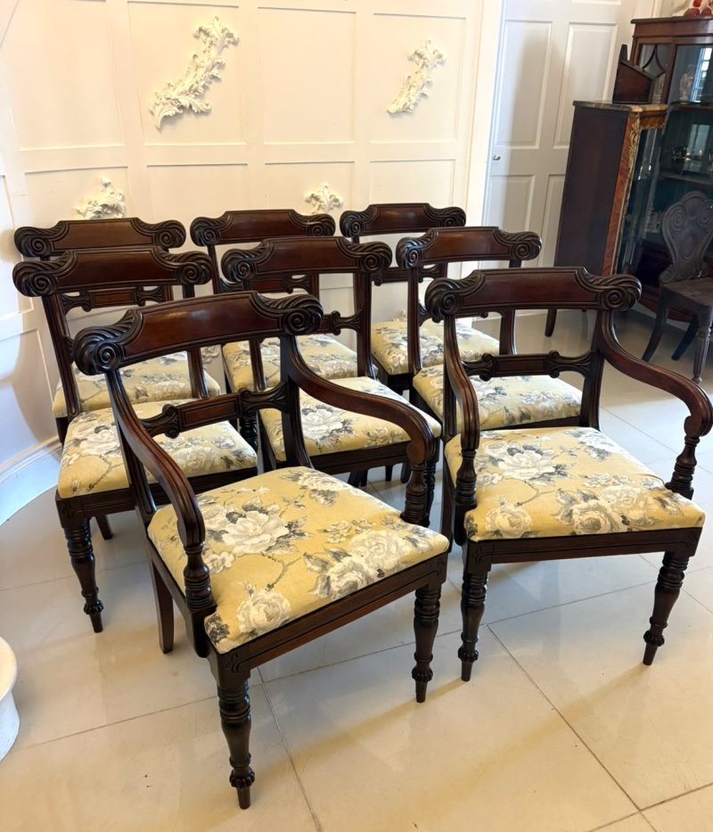 Antique Regency Mahogany Set of 8 Dining Chairs Including 2 Carvers - Image 3