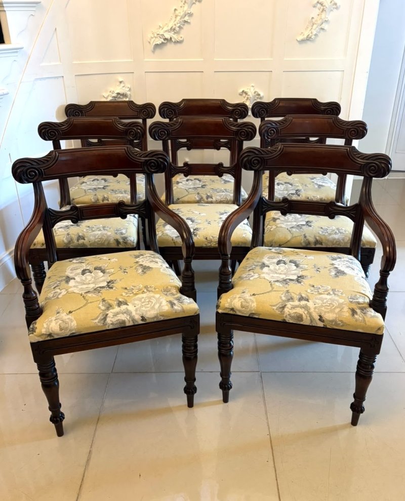 Antique Regency Mahogany Set of 8 Dining Chairs Including 2 Carvers