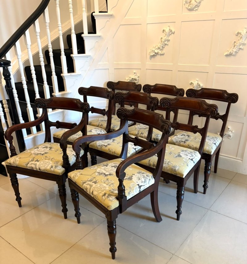 Antique Regency Mahogany Set of 8 Dining Chairs Including 2 Carvers - Image 2