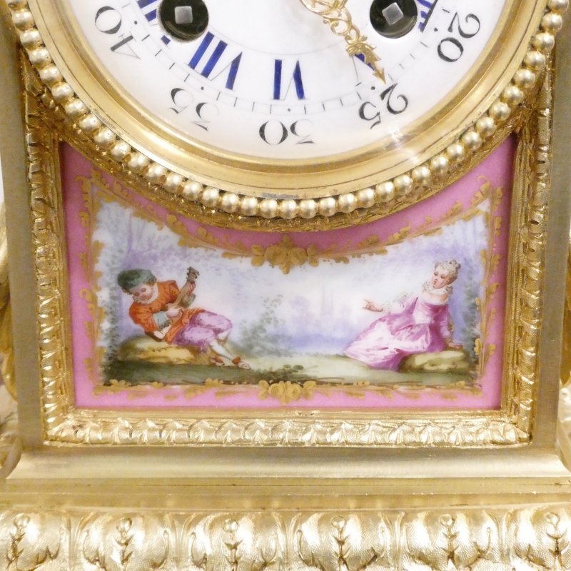 French Louis XVI Style Gilt Bronze & Porcelain Mantel Clock by Japy Freres - Image 3