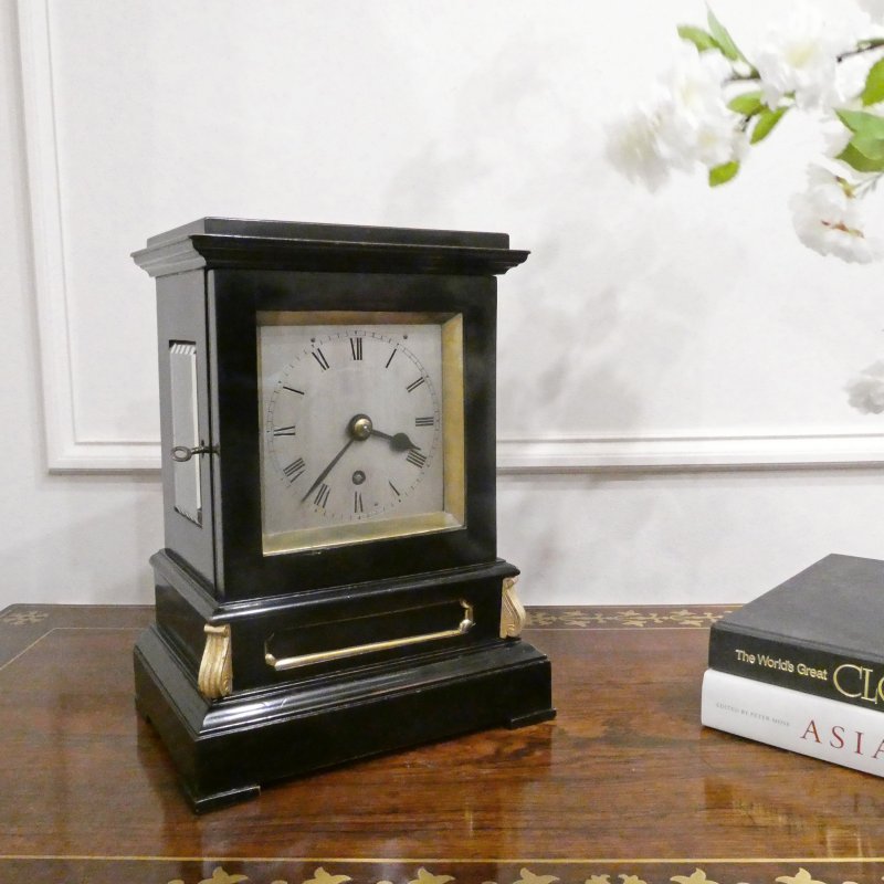 Early Victorian Ebonised Single Fusee Library Clock