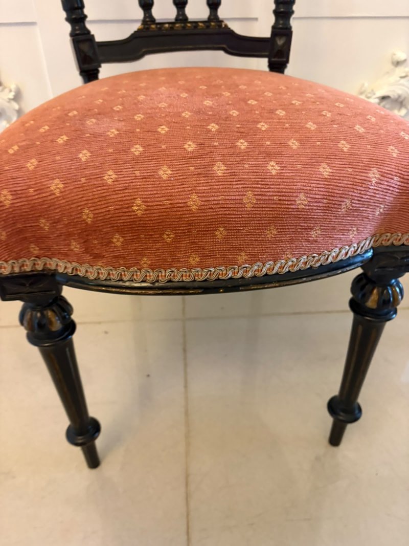 Antique Victorian Set of 4 Ebonised & Gilt Dining Chairs - Image 6