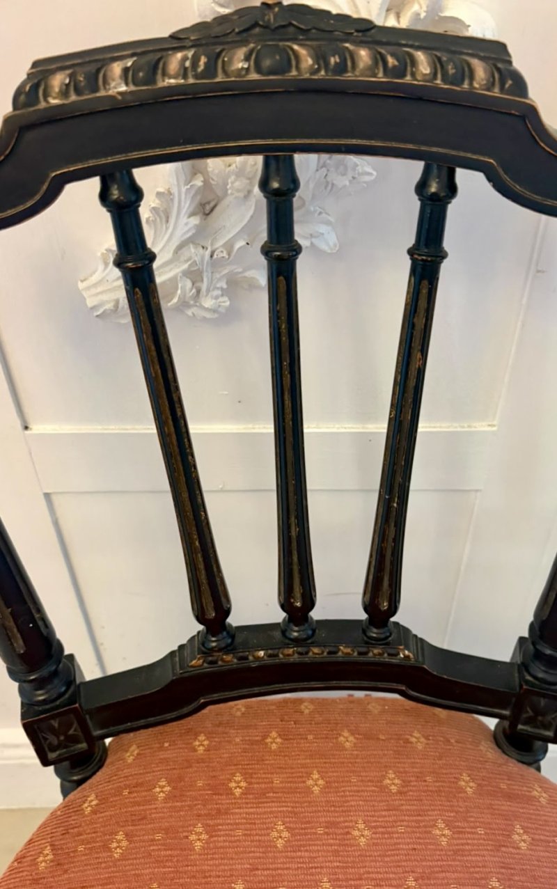 Antique Victorian Set of 4 Ebonised & Gilt Dining Chairs - Image 7