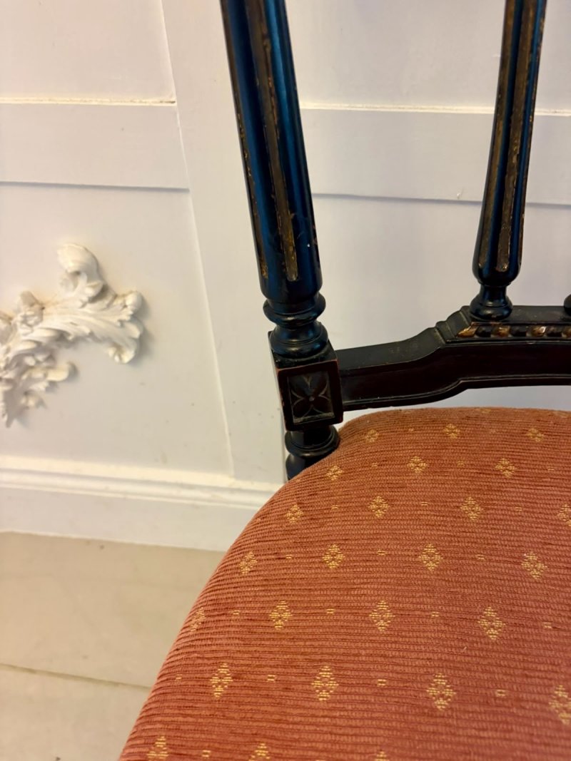 Antique Victorian Set of 4 Ebonised & Gilt Dining Chairs - Image 14