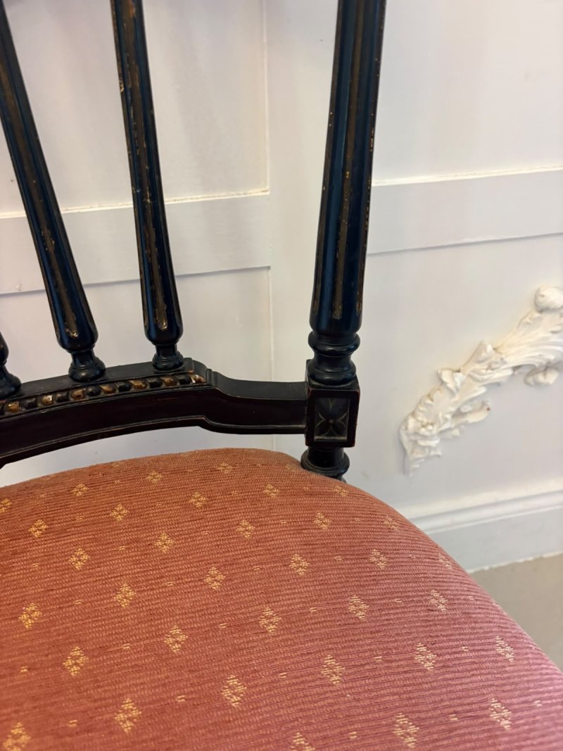 Antique Victorian Set of 4 Ebonised & Gilt Dining Chairs - Image 13