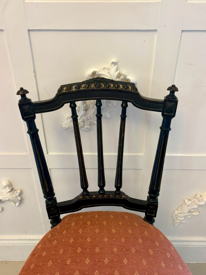 Antique Victorian Set of 4 Ebonised & Gilt Dining Chairs - Image 8