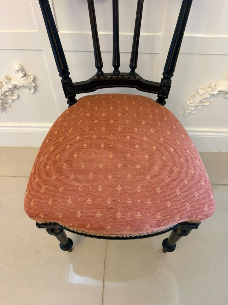Antique Victorian Set of 4 Ebonised & Gilt Dining Chairs - Image 11