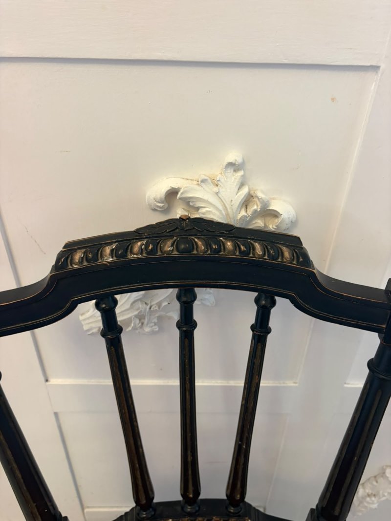 Antique Victorian Set of 4 Ebonised & Gilt Dining Chairs - Image 9