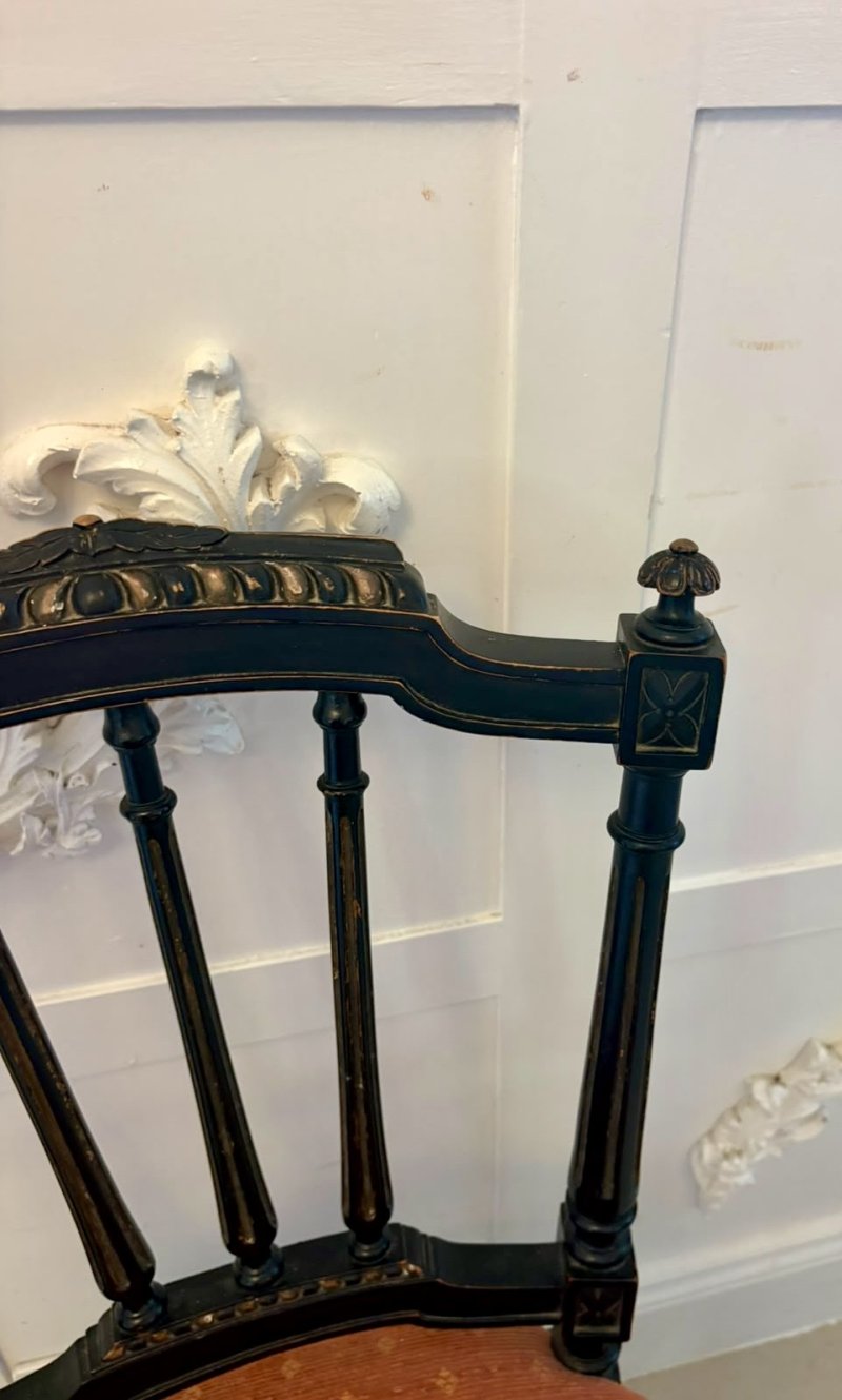 Antique Victorian Set of 4 Ebonised & Gilt Dining Chairs - Image 10