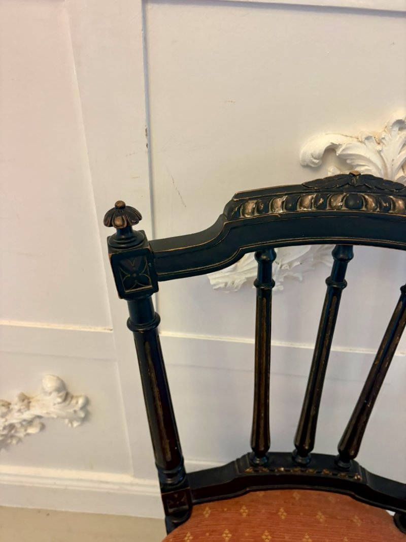 Antique Victorian Set of 4 Ebonised & Gilt Dining Chairs - Image 12