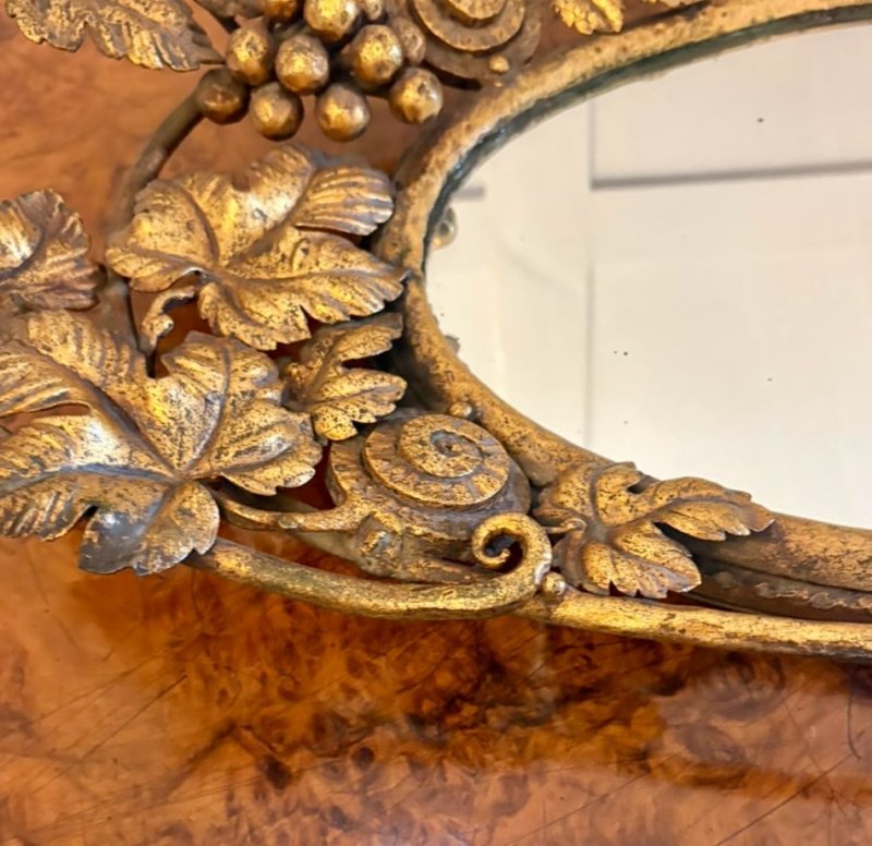 Antique Edwardian Gilt Metal Mirrored Grape Vine Drinks Serving Tray - Image 4