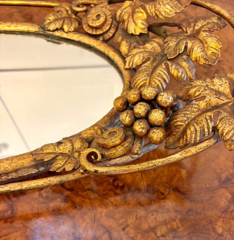 Antique Edwardian Gilt Metal Mirrored Grape Vine Drinks Serving Tray - Image 8
