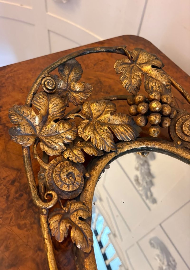 Antique Edwardian Gilt Metal Mirrored Grape Vine Drinks Serving Tray - Image 9
