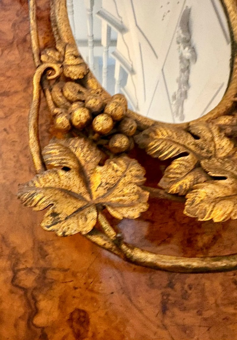 Antique Edwardian Gilt Metal Mirrored Grape Vine Drinks Serving Tray - Image 11