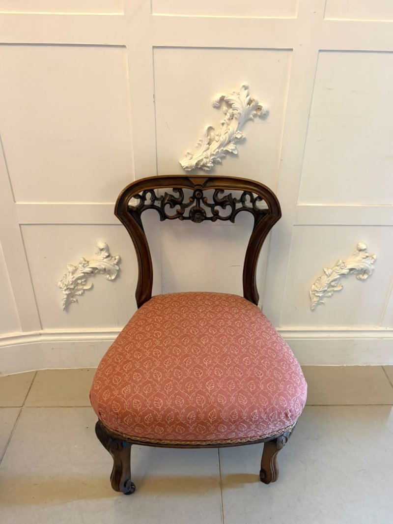 Antique Pair Victorian Carved Walnut Side Chairs - Image 3
