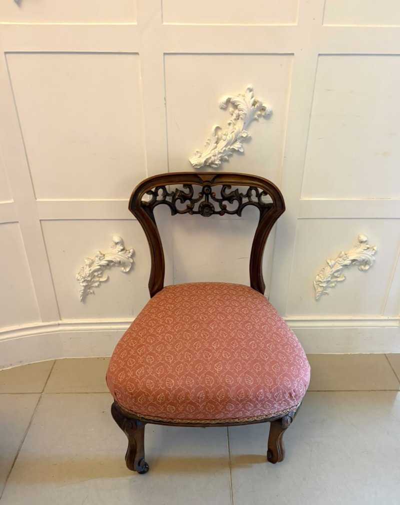 Antique Pair Victorian Carved Walnut Side Chairs - Image 6