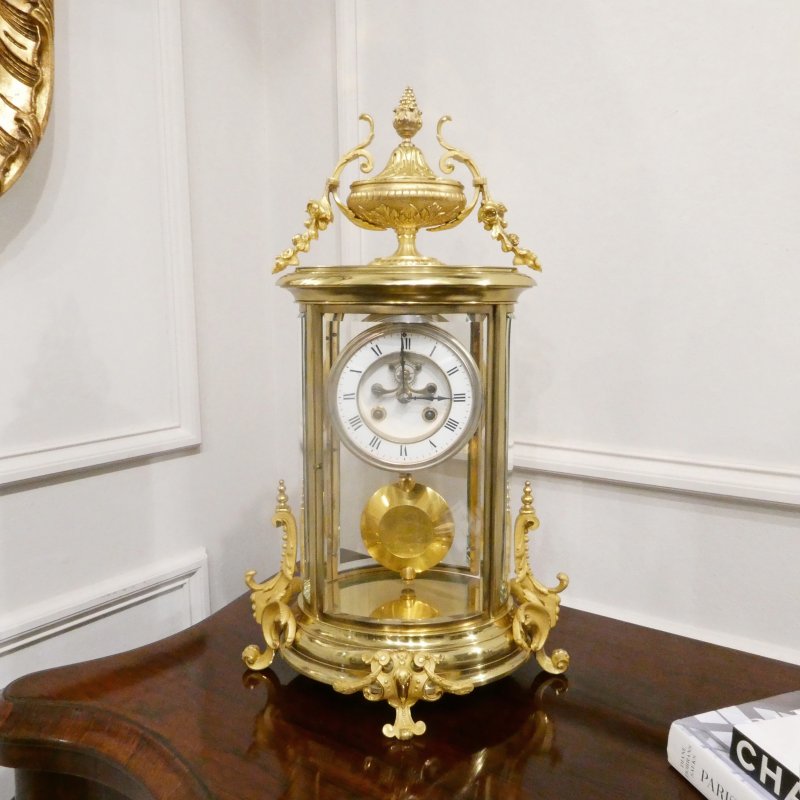 French Gilt Bronze & Brass Four Glass Mantel Clock by Samuel Marti