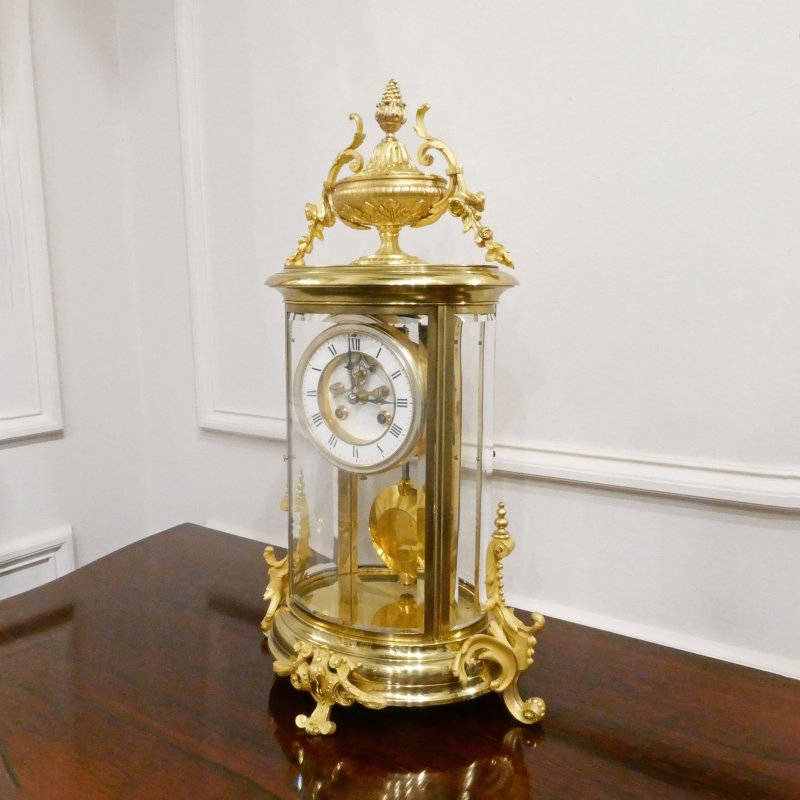 French Gilt Bronze & Brass Four Glass Mantel Clock by Samuel Marti - Image 7