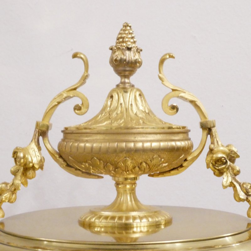 French Gilt Bronze & Brass Four Glass Mantel Clock by Samuel Marti - Image 9
