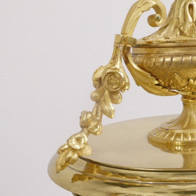French Gilt Bronze & Brass Four Glass Mantel Clock by Samuel Marti - Image 10