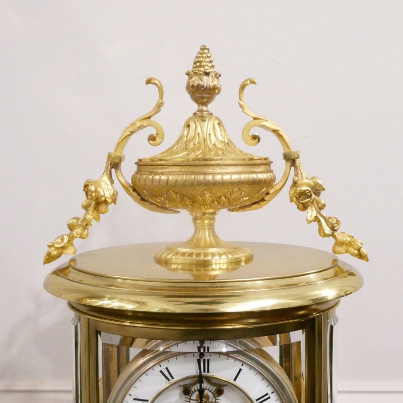 French Gilt Bronze & Brass Four Glass Mantel Clock by Samuel Marti - Image 8