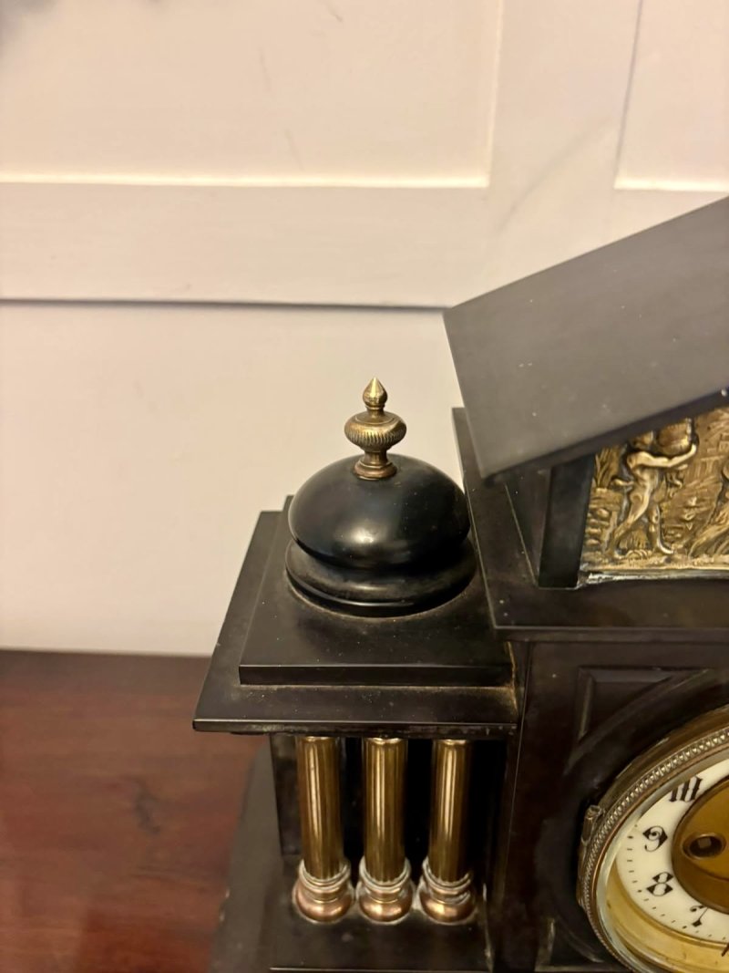 Antique French Black Marble & Gilt Brass Architectural Mantel Clock - Image 7